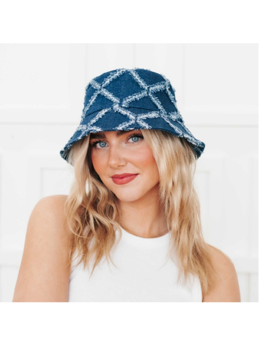 Pretty Simple Blue Denim Diamond Bucket Hat One Size